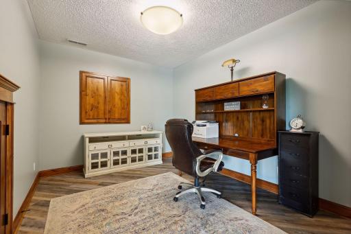 A set of french doors provides privacy to the lower level Home Office.