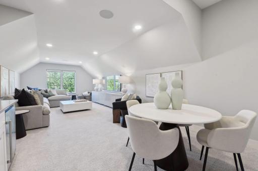 The space has a full walk in closet for storage + a mini fridge in the builtins.