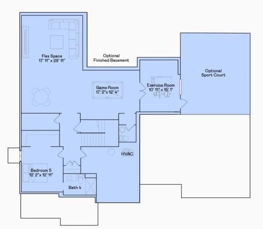 Finished basement floorplan with Sport Court