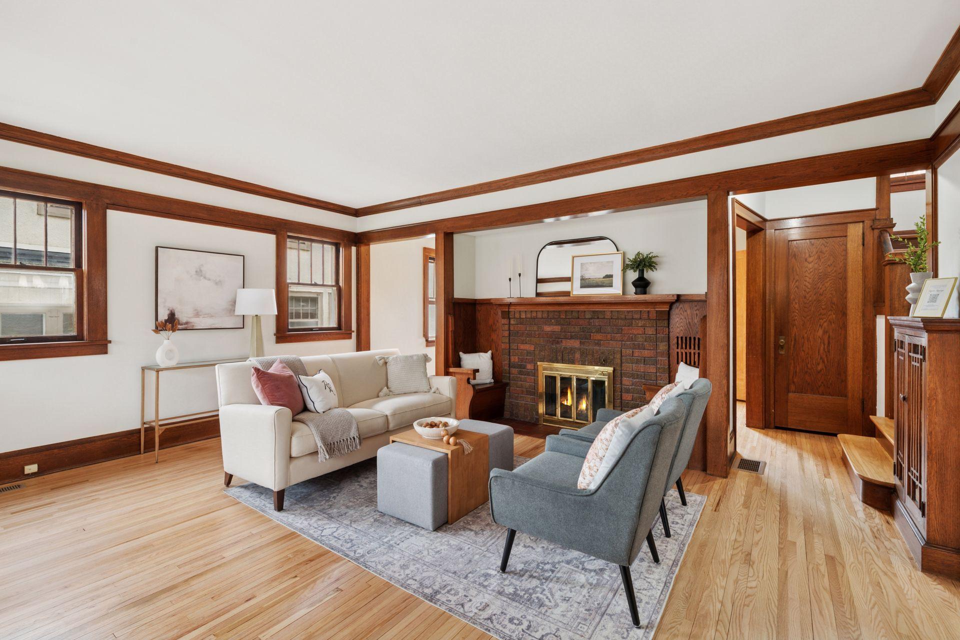 Living Room - Main Floor - fireplace, natural woodwork/built-ins