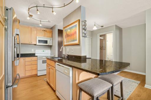 Nicely updated kitchen with an open floor plan invites you into this great space. The updated bathroom is through the door.