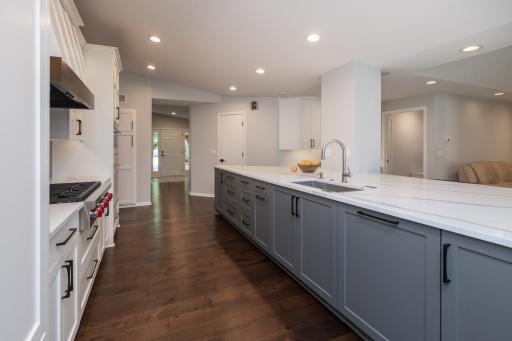 Beautiful contrasting center island cabinets