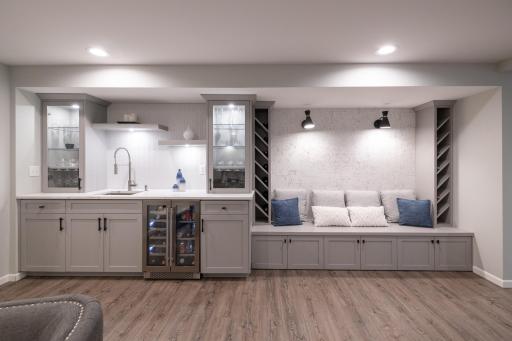 Wet bar area with built in beverage cooler