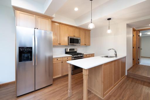 Separate kitchen in In-Law suite with maple cabinets, stainless appliances and granite counters