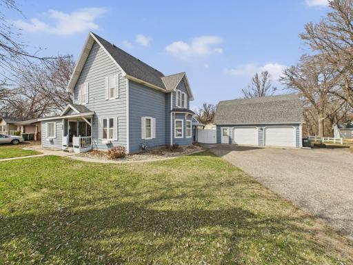 Front with large detached garage and loft area