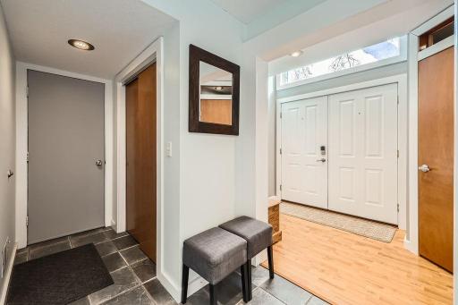 The double front door adds to the inviting front entry space highlighted by double closets on each side for storage. Then there is a 3rd closet off the back garage door for even more storage area