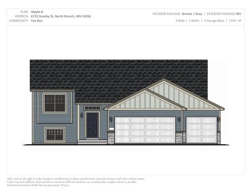 6722 Granby, North Branch - Exterior Color Rendering. hotos and renderings may not depict actual plan, materials, & finishes may vary. All measurements are approximate.