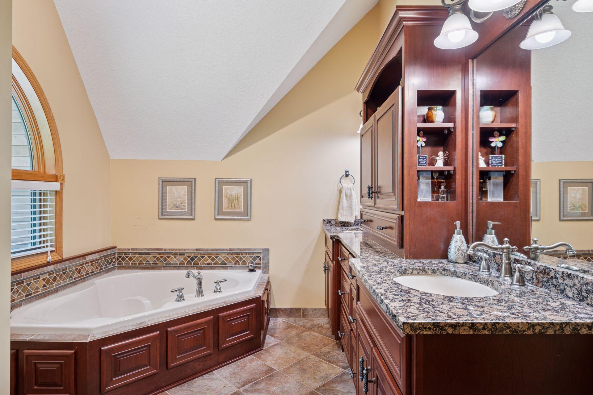 Private primary bath with separate tub and shower