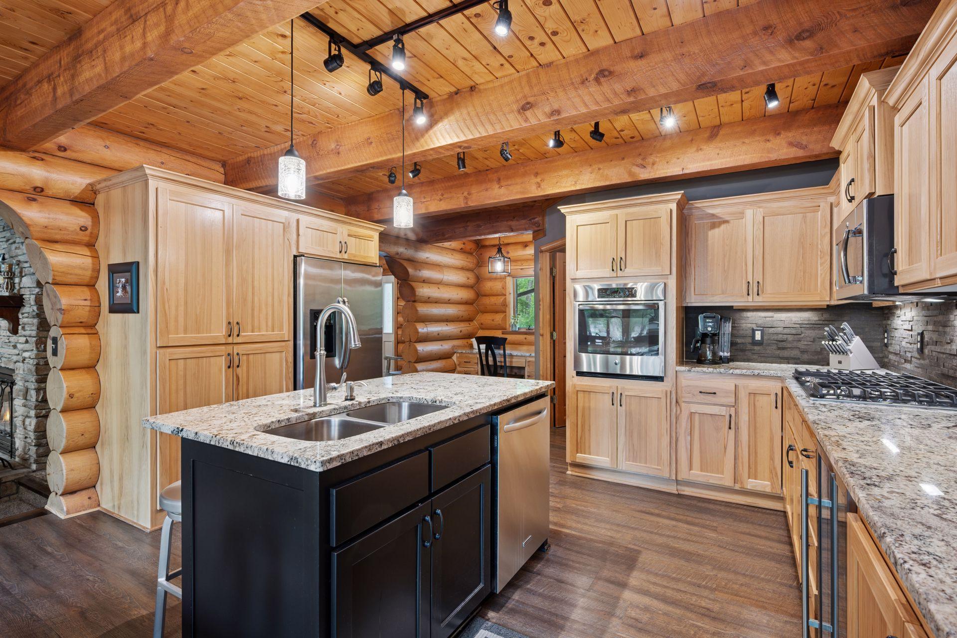 Nice pantry and lower cabinets have convenient pull-out shelves
