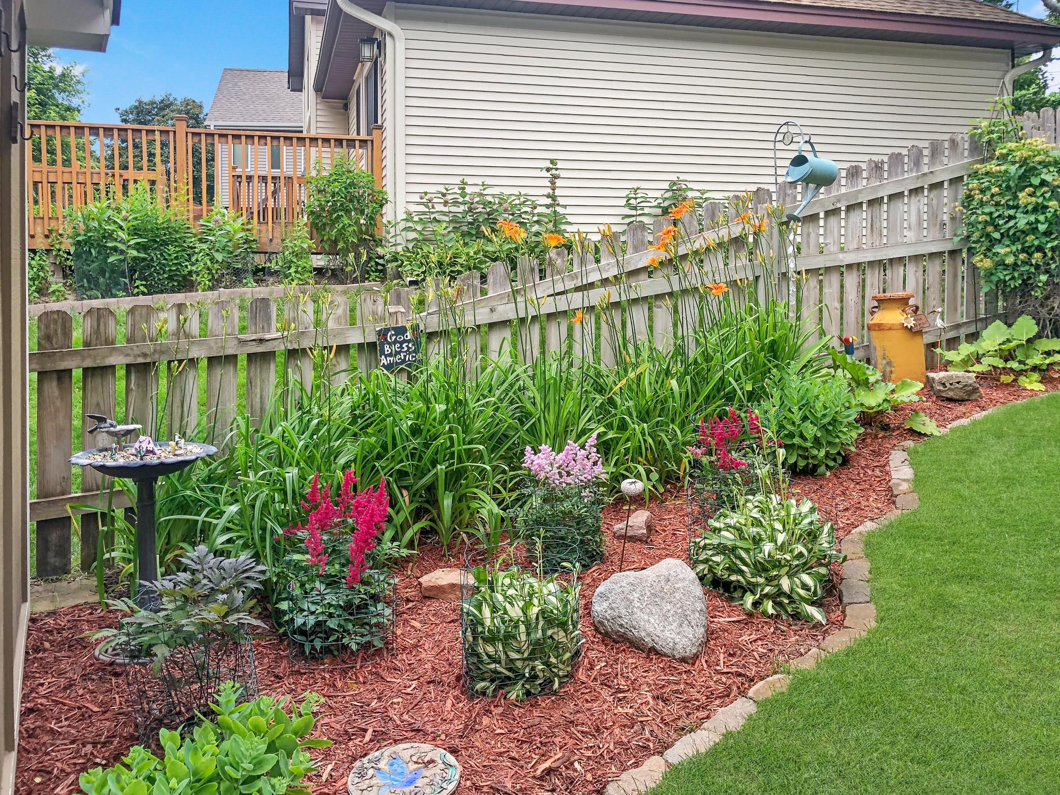 Vibrant garden beds add color and charm