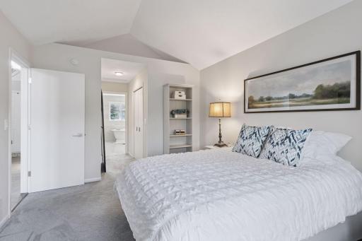 Main level primary suite with new carpet and fresh paint