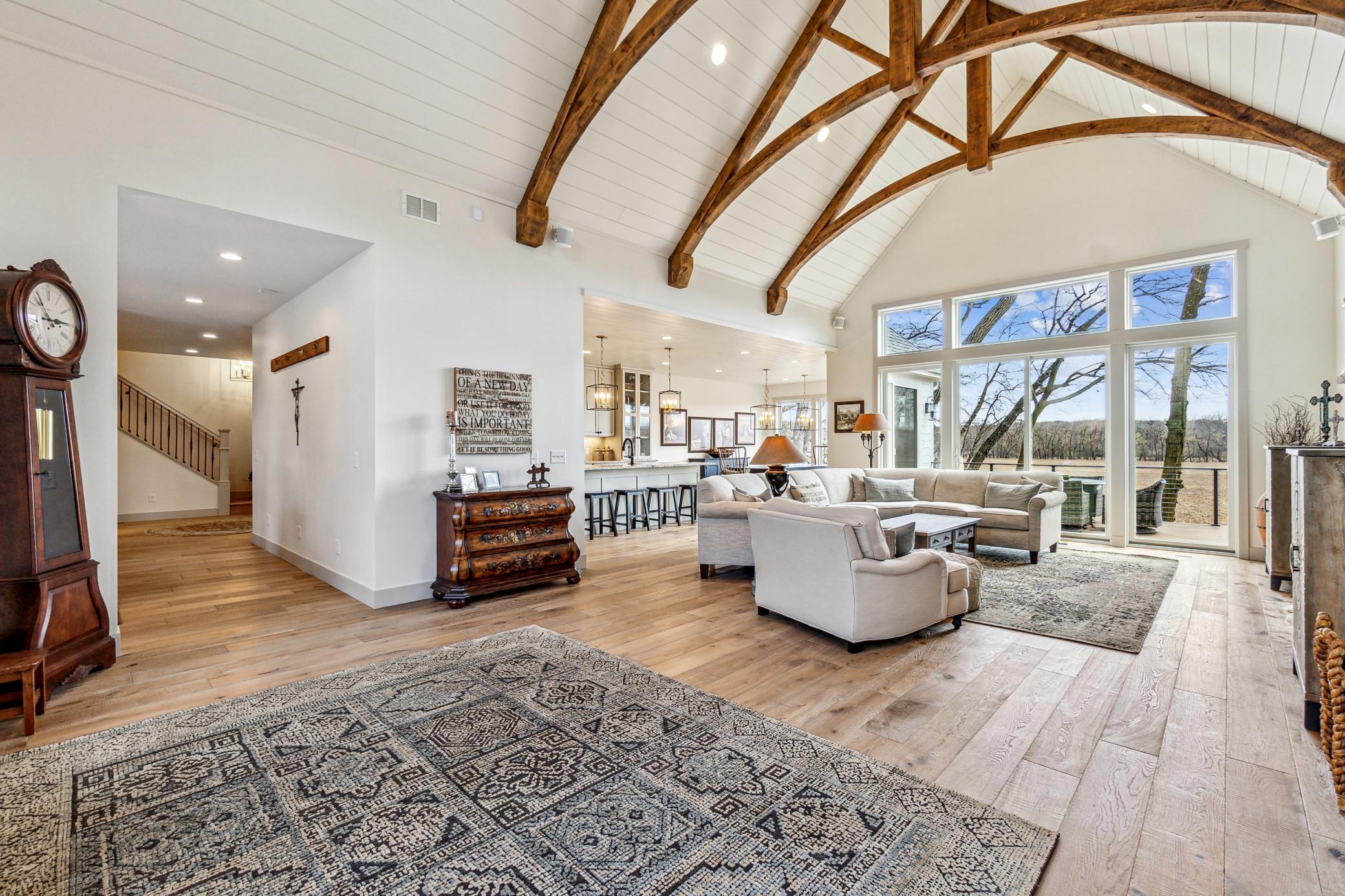 Beautiful wood beamed vaulted ceilings.