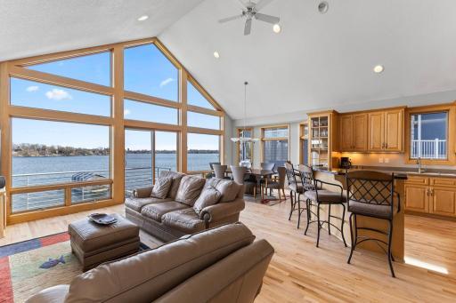 Open concept provides lake views from the entire main level