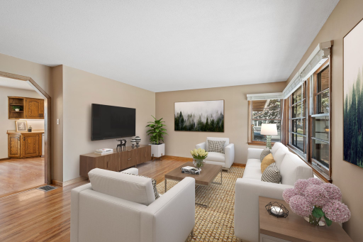 Spacious main living area (virtually staged - no TV mount)