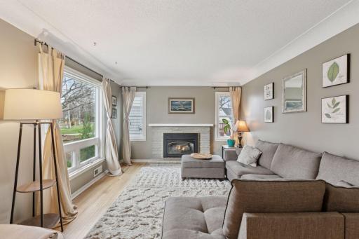 The fireplace is a delightful focal point