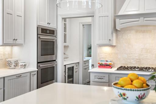 Kitchen has great storage and a wine fridge
