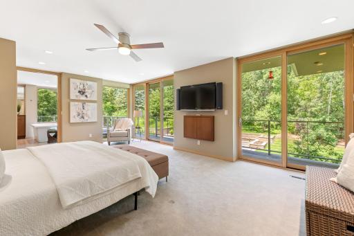Main floor owner's retreat features 2 separate private baths, a rare feature that you can appreciate for enhanced harmony! Dual access to the private deck & tranquil nature views abound.