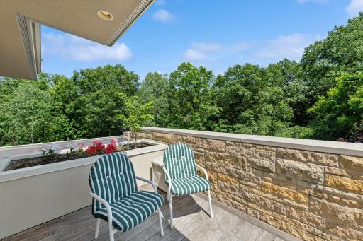 The belvedere, higher than the 2nd story & providing a wonderful view. Enjoy morning sun or afternoon shade. The planter box brings extra beauty. This is the only level that wouldn't be served by a future elevator as per plan.