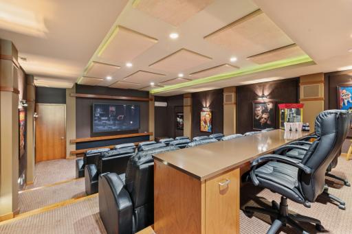 The award for best feature presentation goes to... this theater with engineered acoustics & a dozen speakers with THX quality sound. 1 remote can control Lutron lighting, TV & audio. Backstage, you could have surprise guests waiting for their cue.
