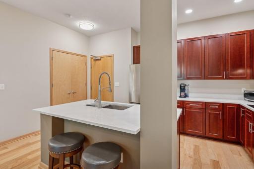 The front door leads to one of two elevators and the trash room is not far - so convenient! The coat closet is good sized. There is a storage unit in the garage too! And, the furnace and A/C are new in October, 2024.