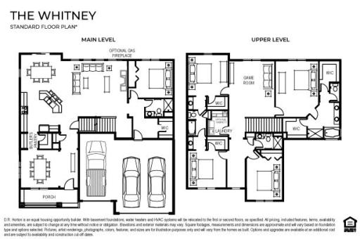 The WHITNEY floor plan has 3,448 square feet finished, including five bedrooms, with a guest suite on the main level and an upper level with game room and 4 more bedrooms!