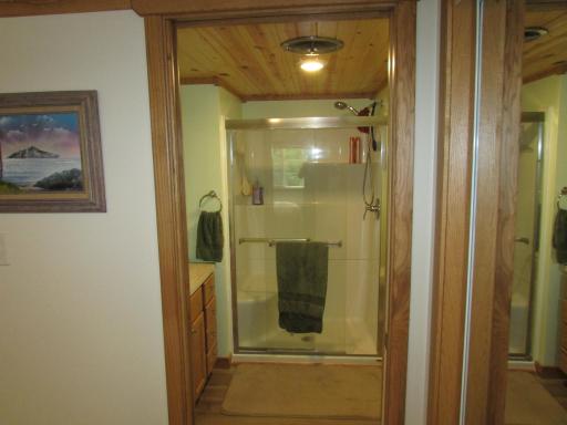 Primary 3/4 bath with tongue & groove ceiling