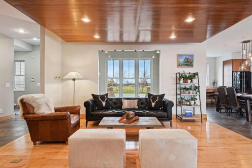 Accent lighting enhances the ambiance of this entertainment space