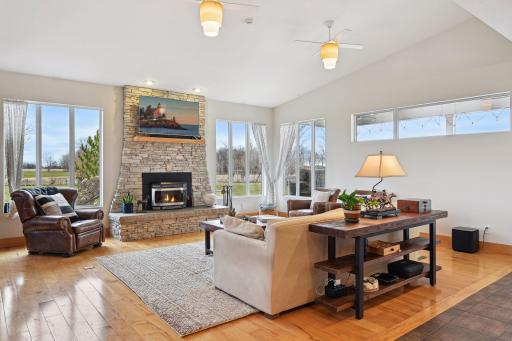 The vaulted ceilings in this great room amplify the sense of spaciousness.
