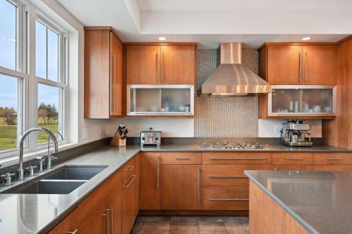 Cabinets reach to the ceiling for added storage