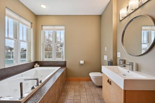 Smart toilet equipped with water-efficient flush options.