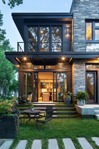 Front patio with sliding doors to main living space