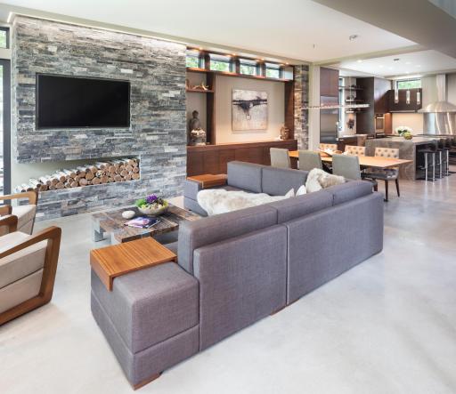 Main living space with polished concrete flooring that stays cool in the warm season and warm in the colder months.