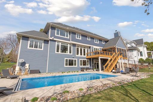 Salt water pool with deck jet water features