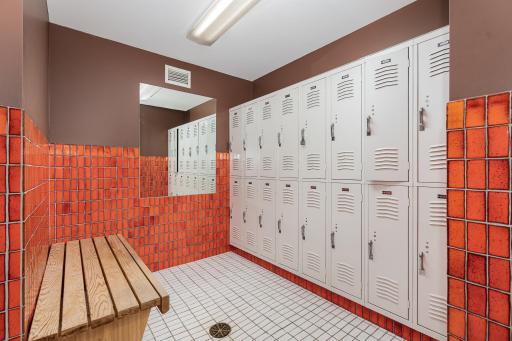 Men's and women's locker rooms with lockers