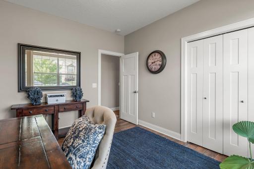 The second bedroom on the main level can double as an office.