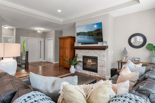 The fireplace makes for a great centerpiece in the living room.