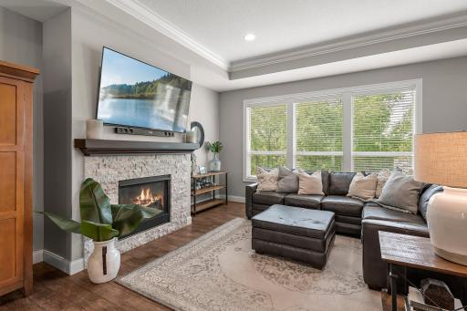 The fireplace makes for a great centerpiece in the living room.