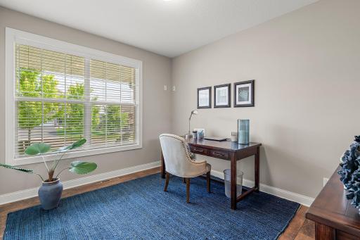 The second bedroom on the main level can double as an office.