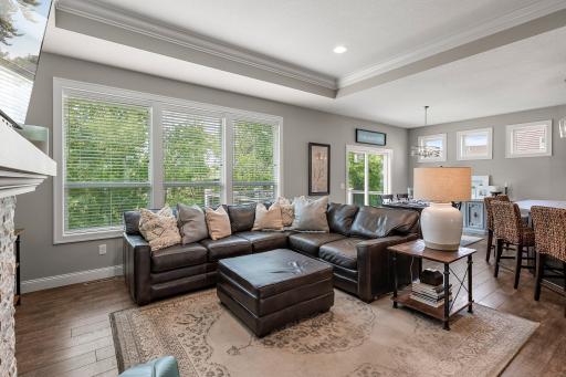 The tray ceiling and wood blinds add gorgeous touches to this home.