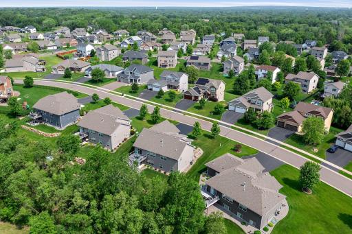 The overhead view shows off the added privacy from the tree-lined backyard.