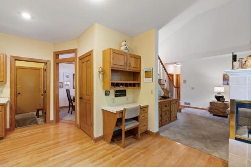 Built in desk in kitchen area