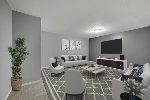 Basement Family room, This photo has been digitally staged