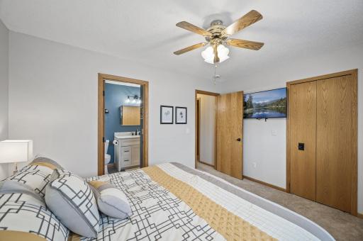 Primary bedroom with walk-through bathroom.