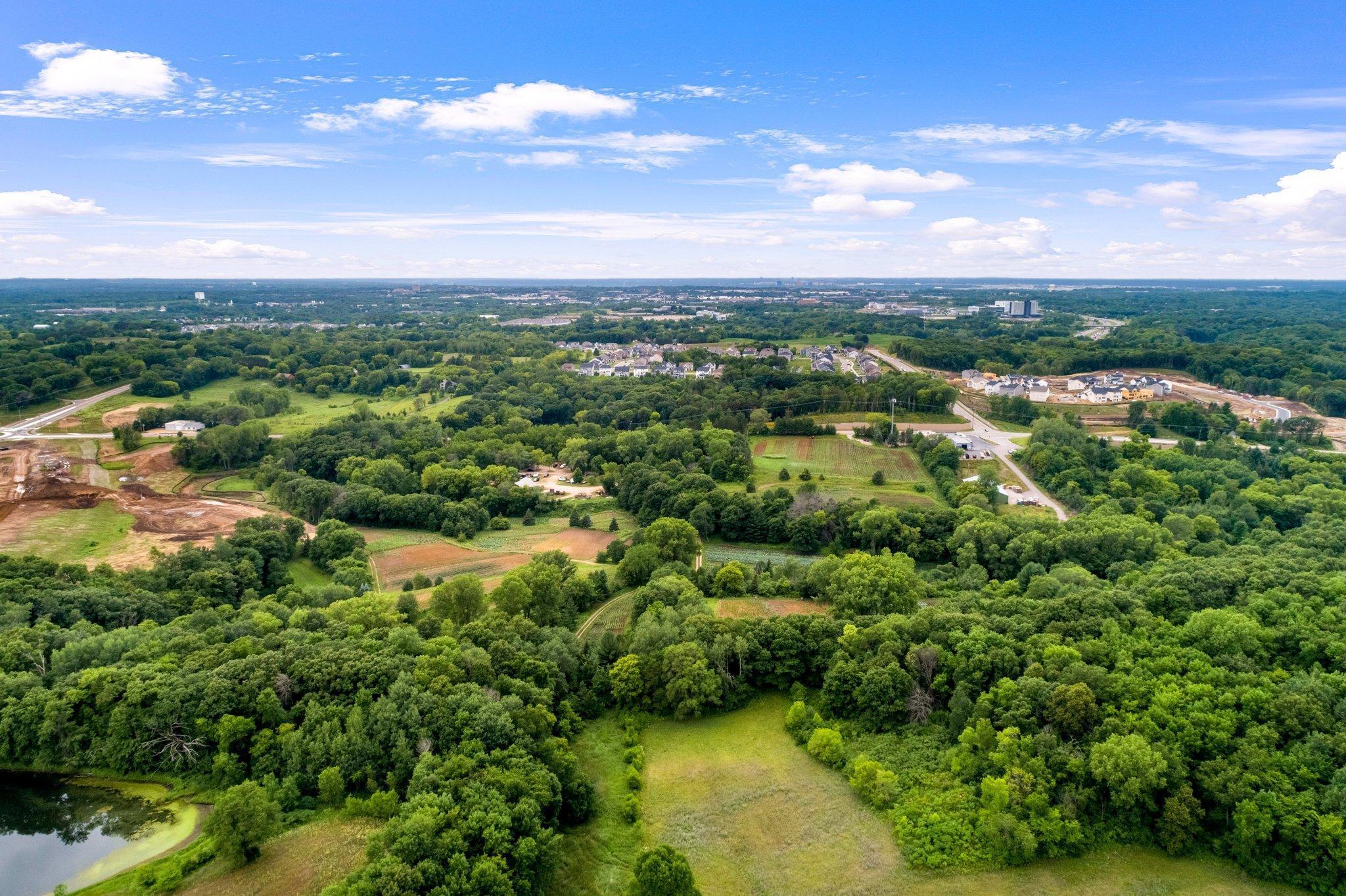 Aerial view from the parcel's east boundary looking towards the west.