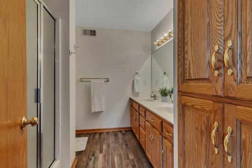 Photo for 5801 16th Street N, Saint Cloud, MN 56303 - Listing #6710576 Owner ensuite bathroom with double vanity and walk in shower.