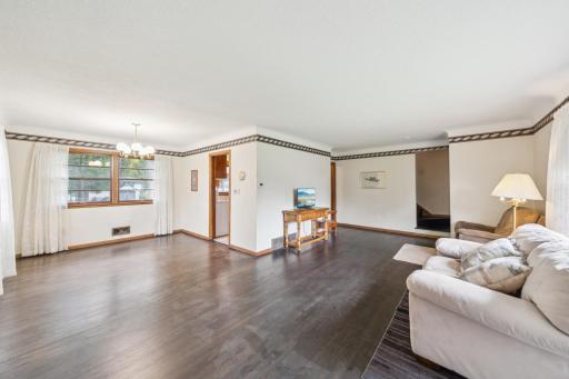 Large living room with just refinished hardwood floors!