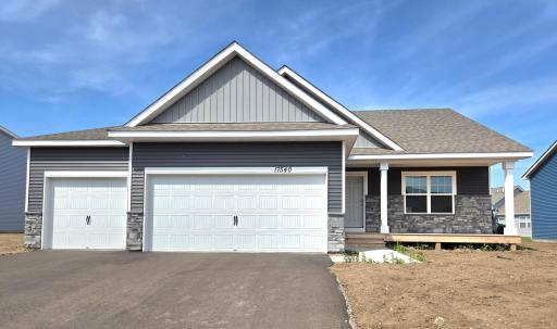Photo of actual home at 17540 Dunkirk Way; Available for quick move-in! Welcome to our Finnegan floorplan! With 4 BR + office, 3.5 BA, a 3-car garage, and 2402 sq ft over 3-fully finished levels!