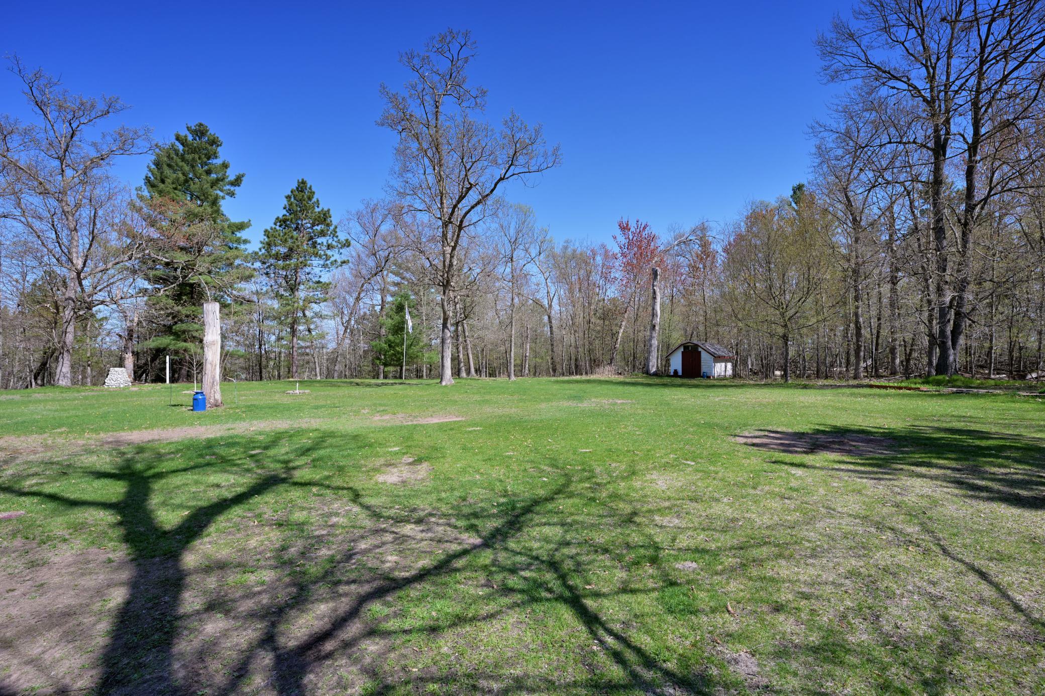 Flat and useable yard surrounded by mature trees