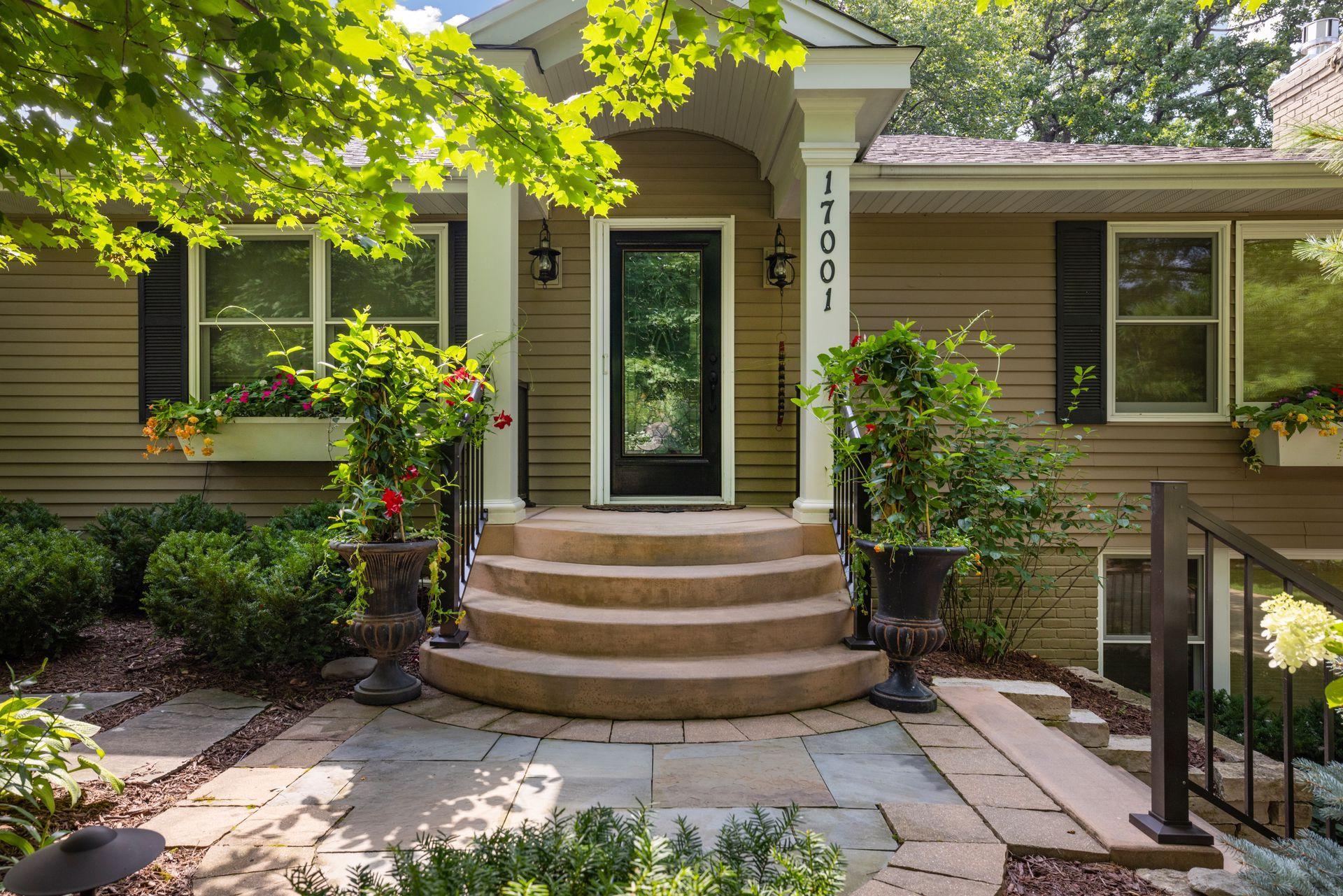 A pretty portico welcomes you home