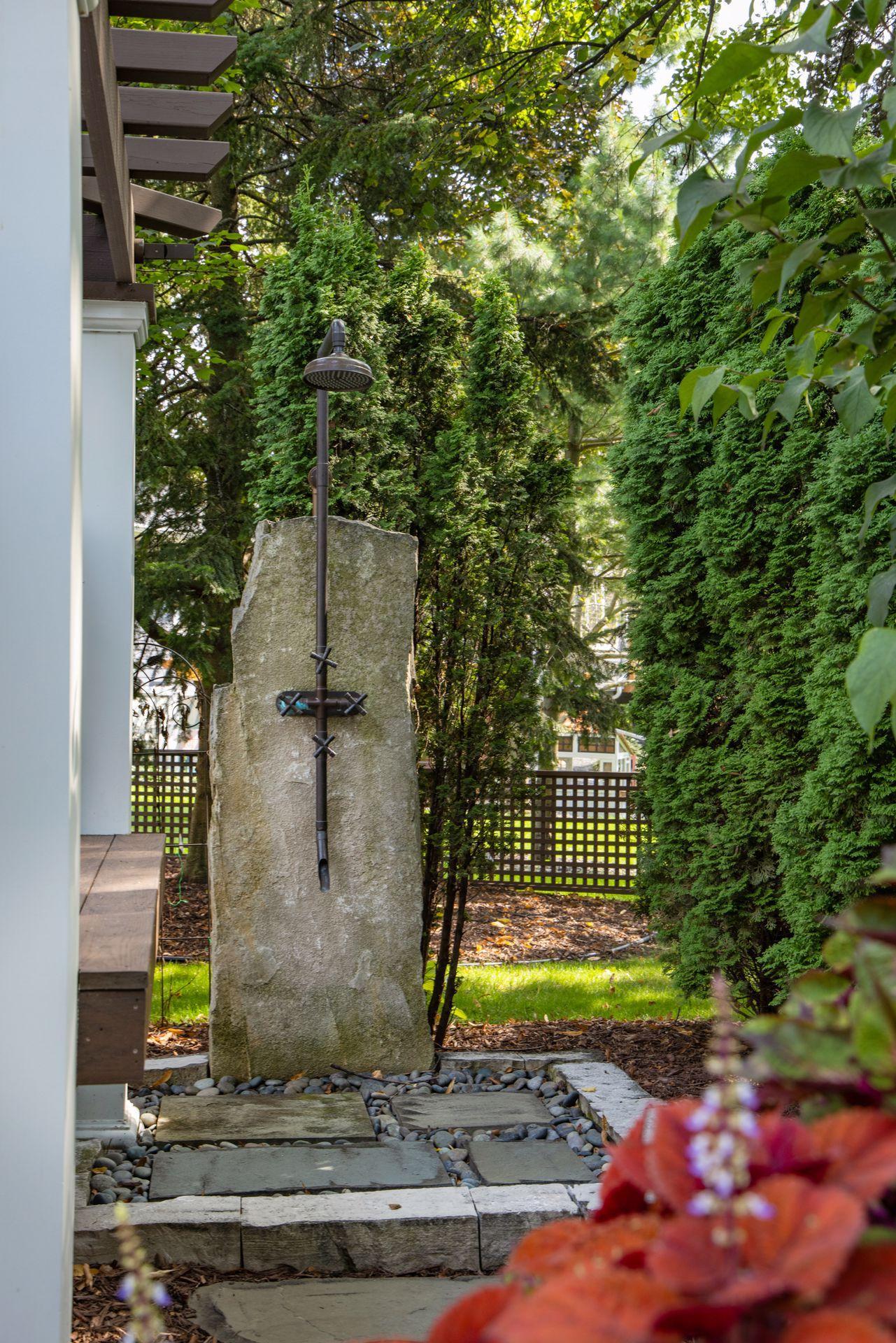 Outdoor shower is perfect to rinse off after soaking in the hottub